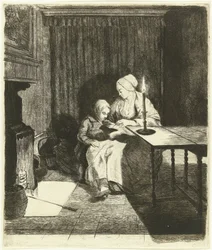 Mutter unterrichtet ihren Sohn