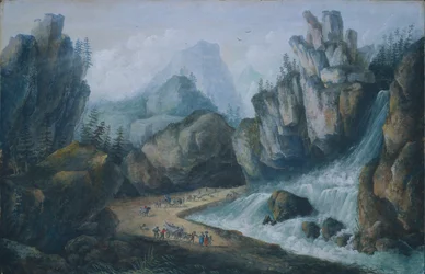 Stromschnellen und Wasserfall in den Alpen