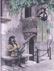 Der törichte Liebhaber, Illustration aus Decameron von Boccaccio, veröffentlicht von Navarre Society 1930er Jahre (Lithographie)