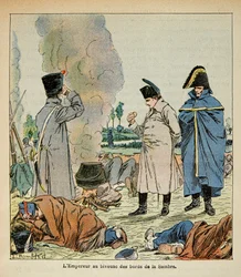 Illustration von Louis Bombled (1862-1927) aus dem Buch „Das Memorial von St. Helena“ von Graf Emmanuel de Las Cases (1766-1842): Napoleon isst während eines Biwaks das Brot der Soldaten