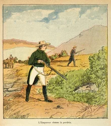 Illustration aus dem Buch „Das Memorial von Saint Helene“ von Graf Emmanuel de Las Cases: Napoleon jagt mit Las Cases in Ste Helene im August 1816