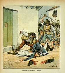 Illustration von Louis Bombled (1862-1927) aus dem Buch „Das Memorial von Saint Helena“ von Graf Emmanuel de Las Cases (1766-1842): Massaker an französischen Soldaten in Verona, Privatbesitz