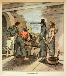 Illustration aus dem Buch „The Memorial of Saint Helene“ von Graf Emmanuel de Las Cases: Französische Matrosen zwischen 1805 und 1815