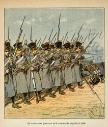 Illustration aus dem Buch „The Memorial of Saint Helene“ von Graf Emmanuel de Las Cases: Die Franzosen während der Schlacht von Lutzen im Jahr 1813