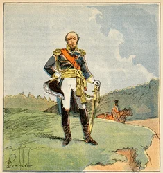 Illustration von Louis Bombled aus dem Buch „Das Memorial von Saint Helene“ von Graf Emmanuel de Las Cases: Porträt von Marschall Louis Nicolas Davout, Herzog von Auerstaedt, Prinz von Eckmuhl, Private Sammlung