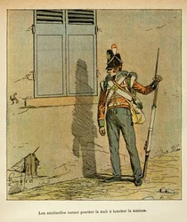 Illustration von Louis Bombled aus dem Buch „Das Memorial von Saint Helene“ von Graf Emmanuel de Las Cases: Englischer Wachposten in der Nähe des Hauses des Kaisers in St. Helene, Private Sammlung