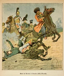 Tod von General Jean Victor Marie Moreau in der Schlacht von Dresden am 26. August 1813, aus dem Buch „The Memorial of Saint Helene“ von Graf Emmanuel de Las Cases