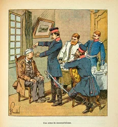 Die Armee der Loire von Eugene Sergent, genannt Grenest, illustriert von Louis Bombled (1862-1927) (Deutsch-Französischer Krieg; Feldzug von 1870-1871): Eine Szene des Schlafwandelns, Privatbesitz