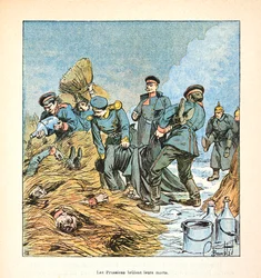 Die Armee der Loire von Eugene Sergent, genannt Grenest, illustriert von Louis Bombled (1862-1927) (Deutsch-Französischer Krieg; Feldzug von 1870-1871): Preußen verbrennen ihre Toten während des Krieges von 1870, Privatbesitz
