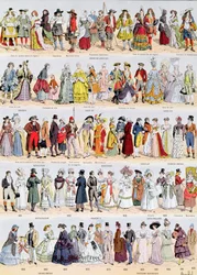 Bildliche Geschichte der Kleidung in Frankreich vom 17. Jahrhundert bis 1925, veröffentlicht von Larousse, 1929