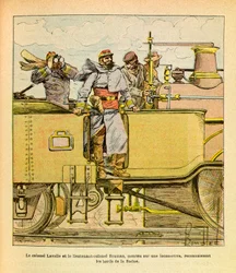 Die Armee des Ostens von Eugene Sergeant, illustriert von Louis Bombled: Im Dezember 1870 erkannten Oberst Lavalle und Oberstleutnant Bramas auf einer Lokomotive die Ufer der Saone