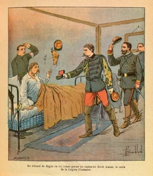 Die Ost-Armee von Eugene Sergeant, illustriert von Louis Bombled: Colonel De Bigot überreicht Kapitän Huot das Kreuz der Ehrenlegion