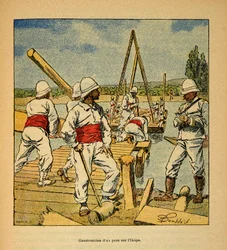 Der Krieg in Madagaskar: Bau einer Brücke am Fluss Ikopa 1895