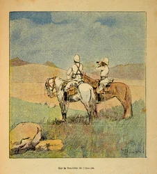 Der Krieg in Madagaskar - Anekdotische Geschichte der französischen Expeditionen von 1885-1895 von Henri Galli, illustriert von Louis Bombled: Militär bei der Aufklärung an der Grenze von Imerina in Madagaskar 1895