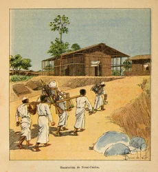 Der Krieg in Madagaskar - Anekdotische Geschichte der französischen Expeditionen von 1885-1895 von Henri Galli, illustriert von Louis Bombled: Ein Sanatorium in Nossi-Cumba im 19. Jahrhundert