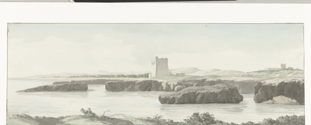 Ansicht der Küste der Adria mit einem Beobachtungsturm gegenüber von Monopoli (Voyage en Italie, en Sicile et à Malte - 1778)