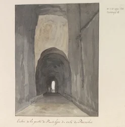 Eingang der Grotte Crypta Neapolitana (oder Grotta di Posillipo) an der Küste von Pozzuoli (Voyage en Italie, en Sicile et à Malte - 1778)