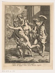 Ein junger Mann flieht vor Bacchus, Venus und Amor