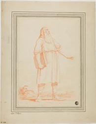Stehender bärtiger Mann mit Buch
