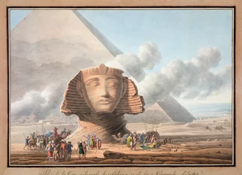 Ansicht des Kopfes der Sphinx und der Pyramide von Khafre, Gizeh, Ägypten, ca. 1790