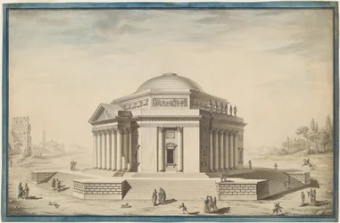 Sechseckiger Tempel in einer italienischen Landschaft