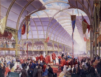 Sir Thomas Fairbairn überreicht dem Prinzgemahl bei der Ausstellung der Kunstschätze in Manchester im Mai 1857 die Adresse