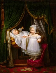 Henri von Artois, Graf von Chambord, Herzog von Bordeaux in seiner Wiege mit seiner Schwester Louise Marie Thérèse