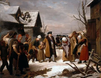 Ludwig XVI. verteilt Almosen an die Armen von Versailles während des Winters 1788