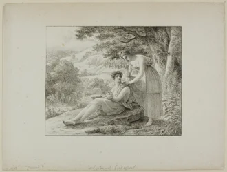 Zwei Figuren in einer Landschaft