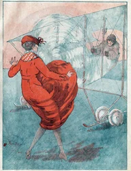 Der günstige Wind: Helice spioniert. Illustration von Louis Icart für die Zeitschrift „Le Fantasio“ vom Mai 1916