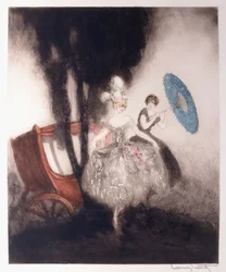 Zwei Mädchen bereiten sich darauf vor, in eine Kutsche zu steigen