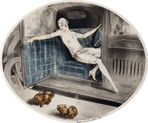 Frau in einem Auto mit zwei Pekinesen