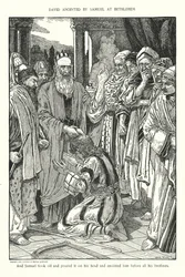 David wird von Samuel in Bethlehem gesalbt (Lithografie)