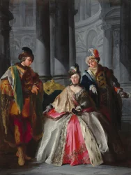 Drei Figuren in Maskeradekleidung, um 1740er