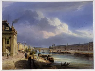 Pont du Carrousel und die große Galerie des Louvre - in „Paris en 1837“