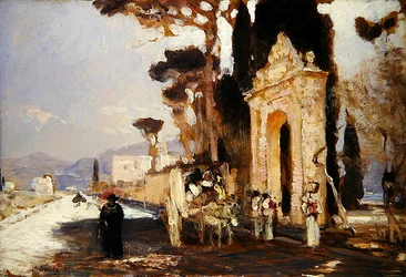 Eine italienische Straße mit einem barocken Parktor