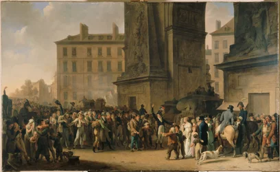 Die Rekruten von 1807 ziehen an der Porte Saint-Denis vorbei