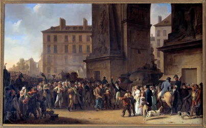 Die Wehrpflichtigen von 1807 passieren vor der Porte Saint Denis in Paris