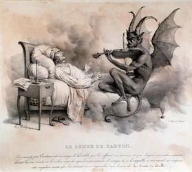 Der Traum des italienischen Komponisten Giuseppe Tartini, der einen Teufel Geige spielen sah, der zur Teufelstrillersonate wurde (Illustration)