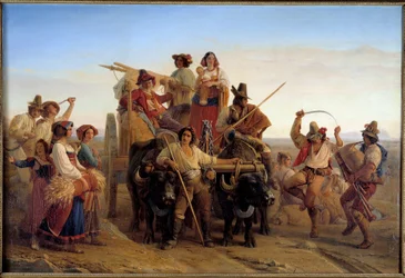 Ankunft der Erntearbeiter in den Pontinischen Sümpfen (Agro Pontino) bei Rom