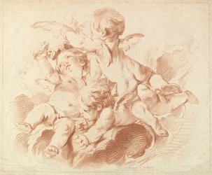 Die Luft: Eine Gruppe von drei Putti auf Wolken