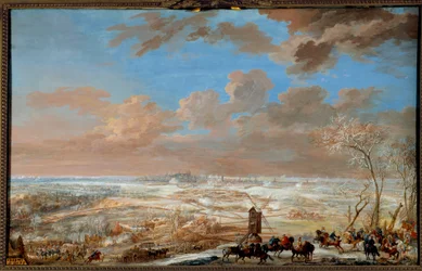 Österreichischer Erbfolgekrieg (1741-1748): „Belagerung von Brüssel im Schnee durch den Marschall von Sachsen vom 7. bis 20. Februar 1746“ Gouache von Louis Nicolas Van Blarenberghe, 1781