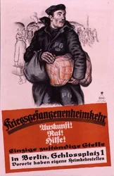 Deutsches Plakat, das zurückkehrende Kriegsgefangene berät, wohin sie sich wenden können