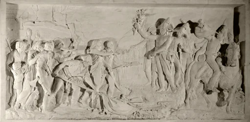 Vendée-Krieg: Befriedung der Vendée durch General Lazare Hoche im Jahr 1796. Flachrelief in Marmor, geschnitzt von Simon Louis Boizot. 1800. Versailles, Schlossmuseum