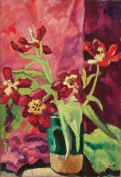 Vase, rote Tulpen