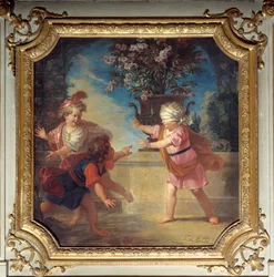 Das Spiel der Tauben. Türsturz gemalt von Louis Boullongne Le Jeune (1654-1733)