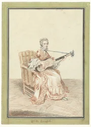 Porträt von Madame de Montainville, Gitarre spielend