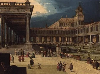 Die Gärten und der Hof eines Renaissance-Palastes