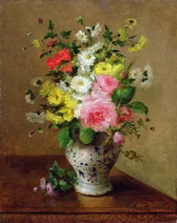 Stillleben mit Blumen in einer Vase, um 1866