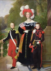 Marie Amelie von Bourbon-Sizilien und ihre Söhne, Henri von Orleans, Herzog von Aumale und Antoine, Herzog von Montpensier, 1835